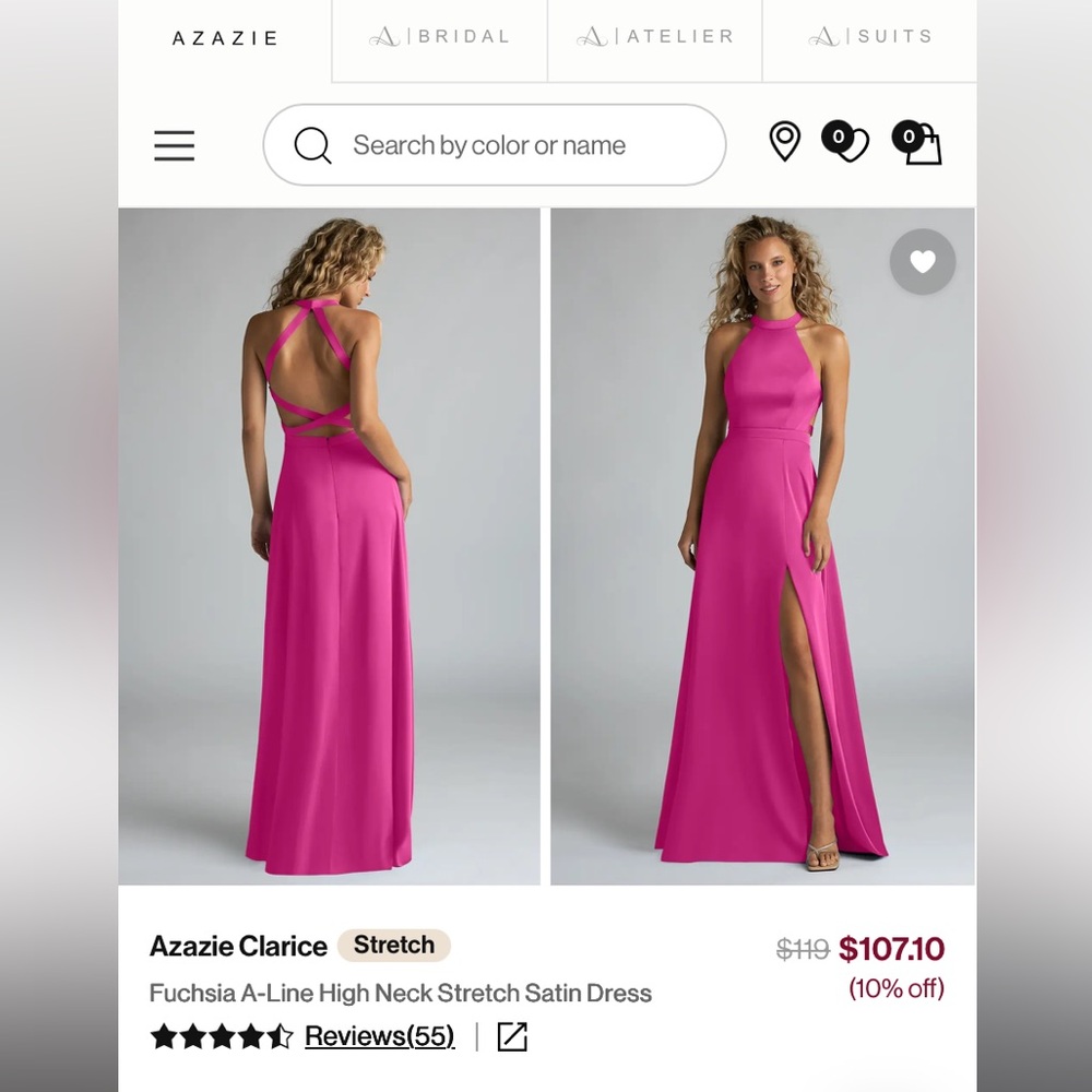 Azazie Clarice Fuchsia Backless A-Line Dress